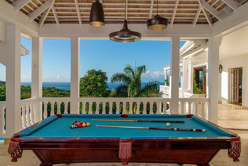 Villa Amana a pool table overlooking the Caribbean Sea