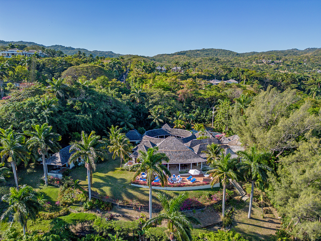 Drone shot of Casuarina villa and grounds from above
