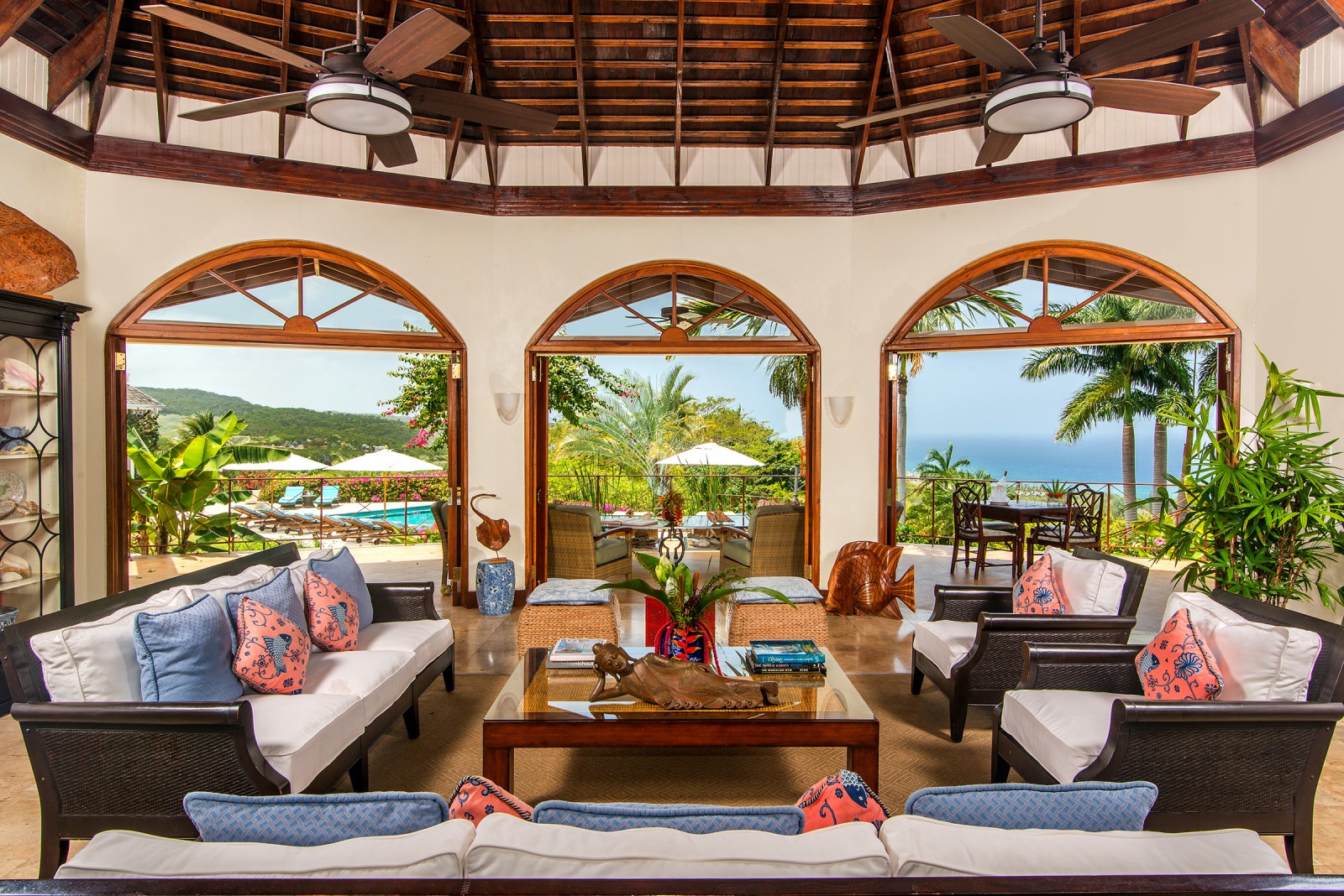 Sugar Hill villa sofas and seats with a view of the Caribbean Sea