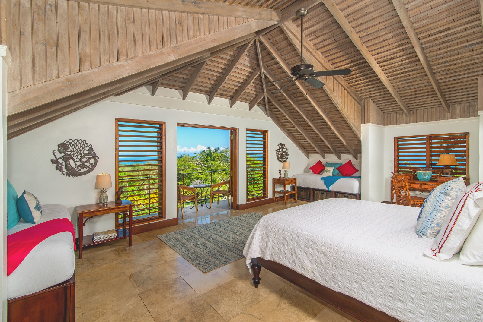 Sugar Hill villa an attractive bedroom with a view of the Caribbean Sea