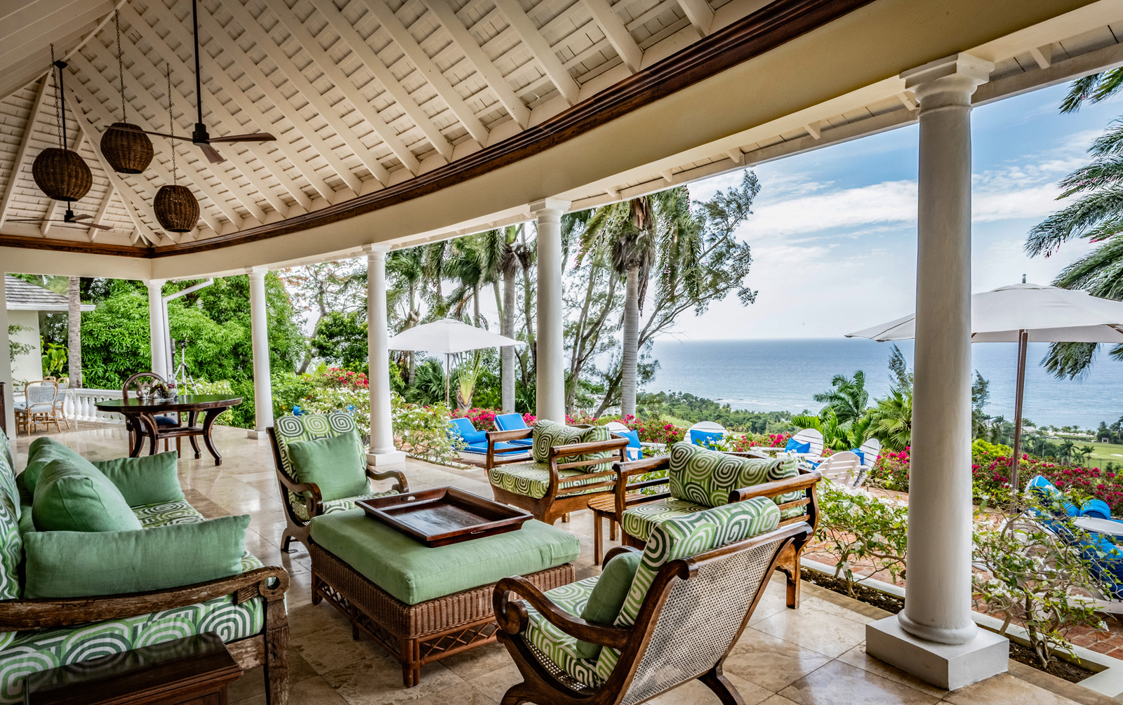 Casuarina villa seating area overlooking Caribbean sea