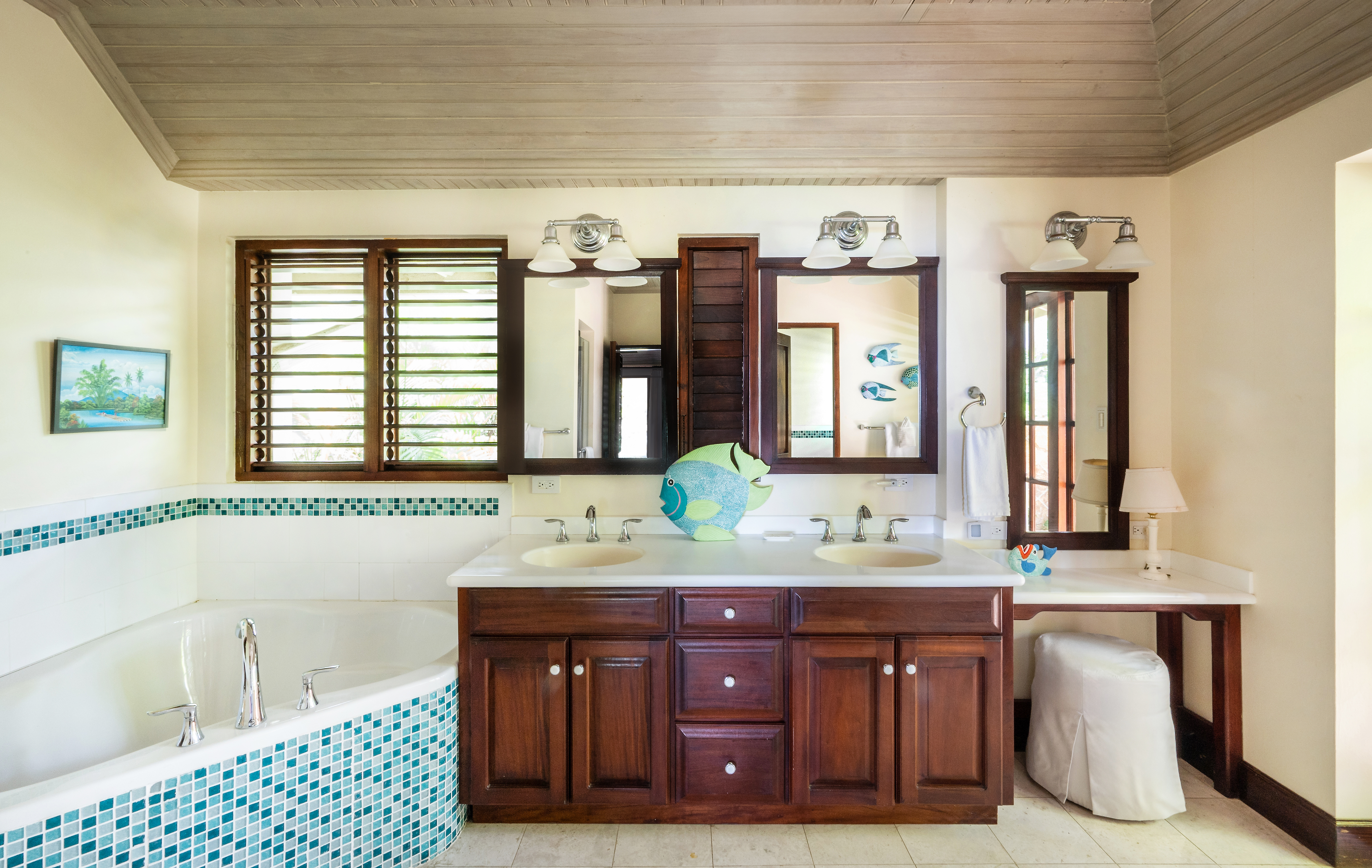 Someday Soon villa bathroom with bath tub and wash basins