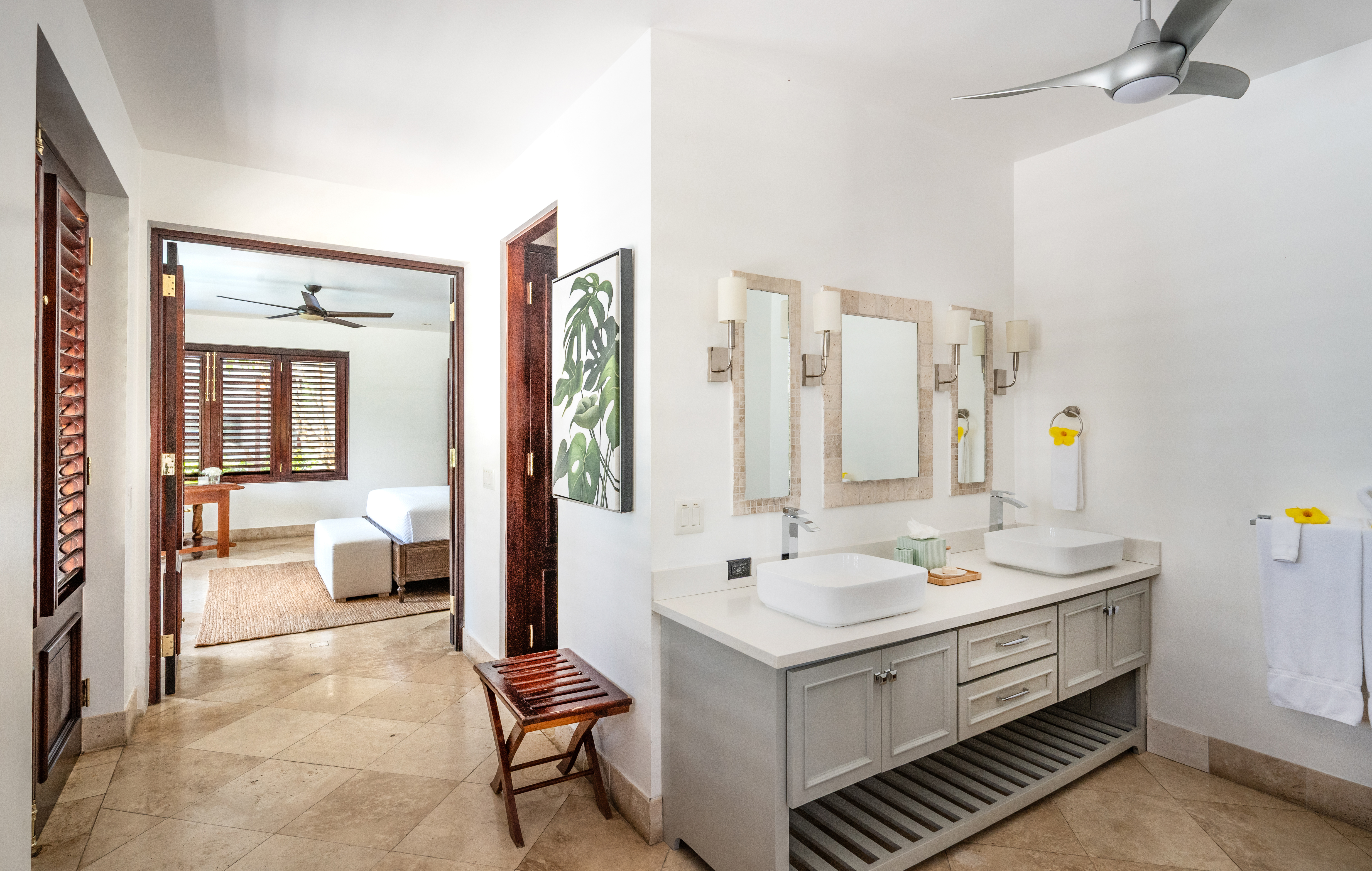 Trinity Villa wash basins, mirror and cupboards