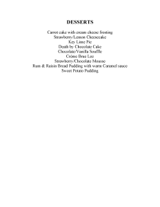 Villa Amana Dessert Menu