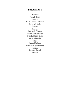 Villa Amana Breakfast menu